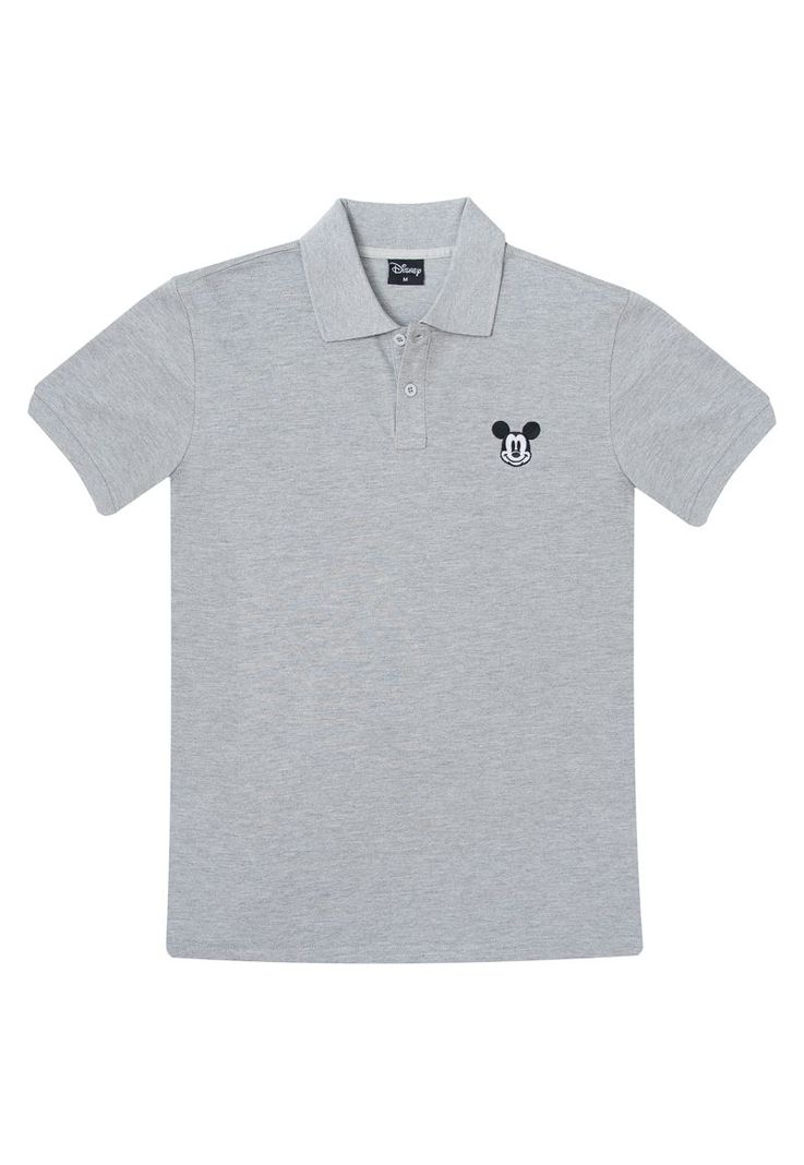 Polera Pique Hombre Face Mickey Gris Disney-0