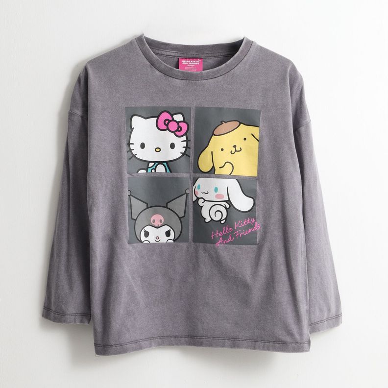 Polera Manga Larga Nina Mosaico Gris Hello Kitty 6