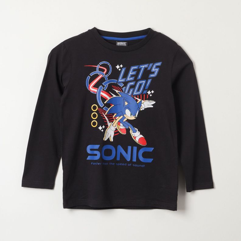 Polera Manga Larga Niño Lets Go! Negro Sonic-0