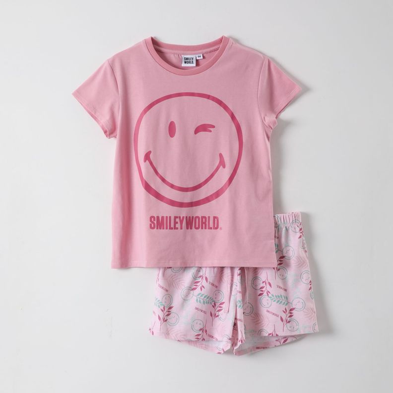 Pijama Corto Niña Cara Rosado Smiley-0