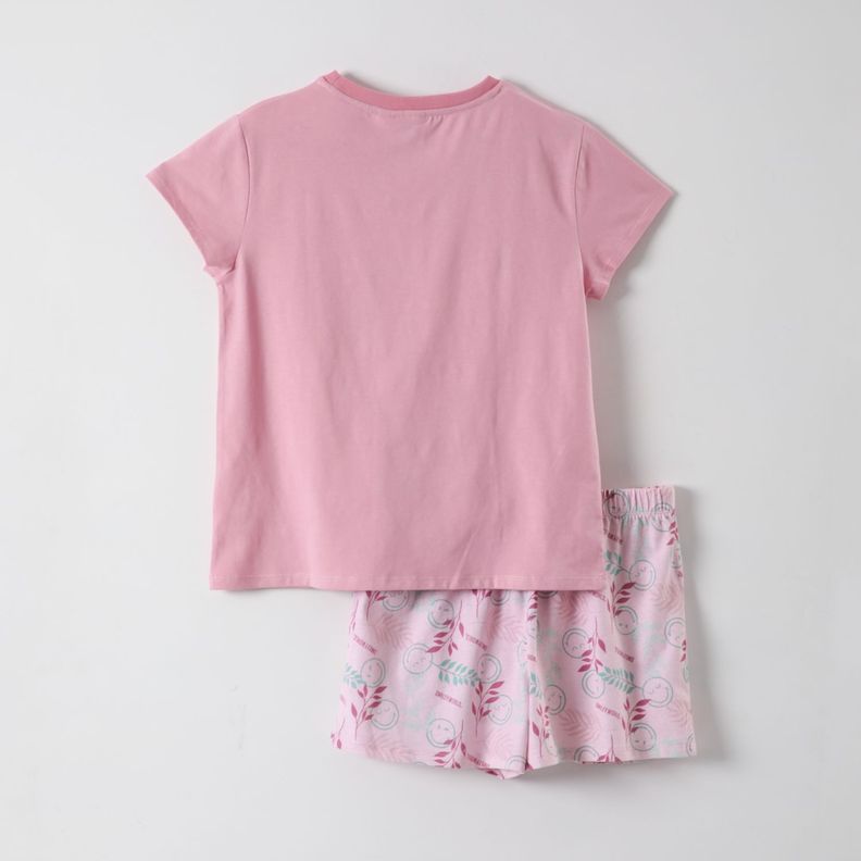 Pijama Corto Niña Cara Rosado Smiley-3