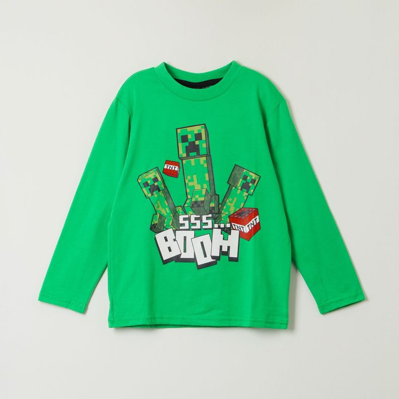 Polera Manga Larga Niño Boom Sss Verde Minecraft-0