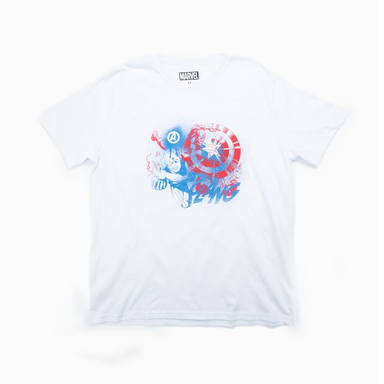 Polera Hombre Capitan America Fighting Blanco Marvel-1