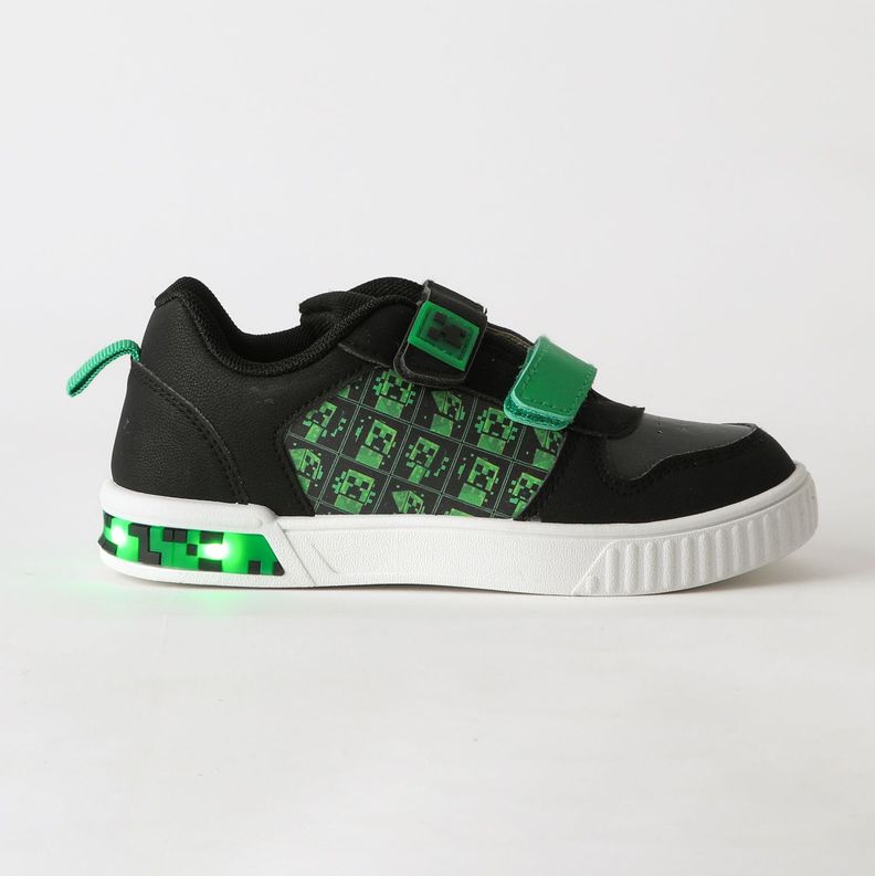 Zapatilla Luces Nino Velcro Print Negro Minecraft