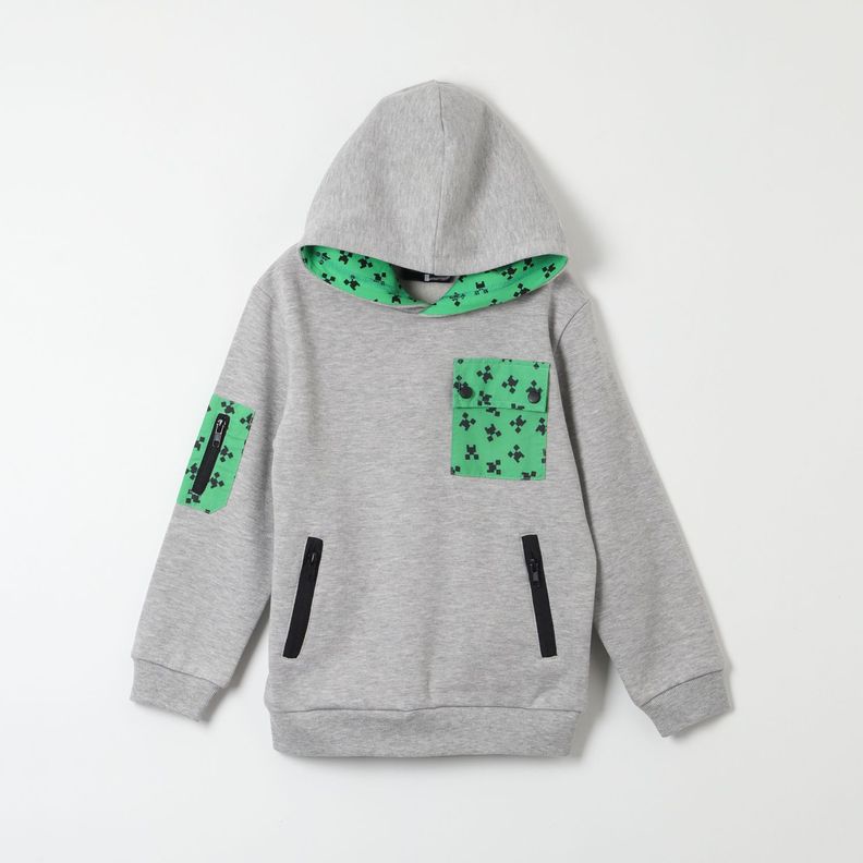 Poleron Niño Green Creeper Gris Minecraft-0
