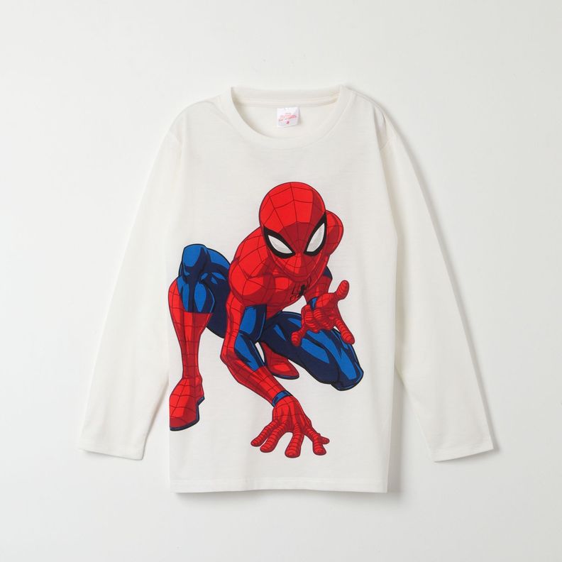 Polera Manga Larga Niño Spiderman Iconic Pose Blanco Marvel-2