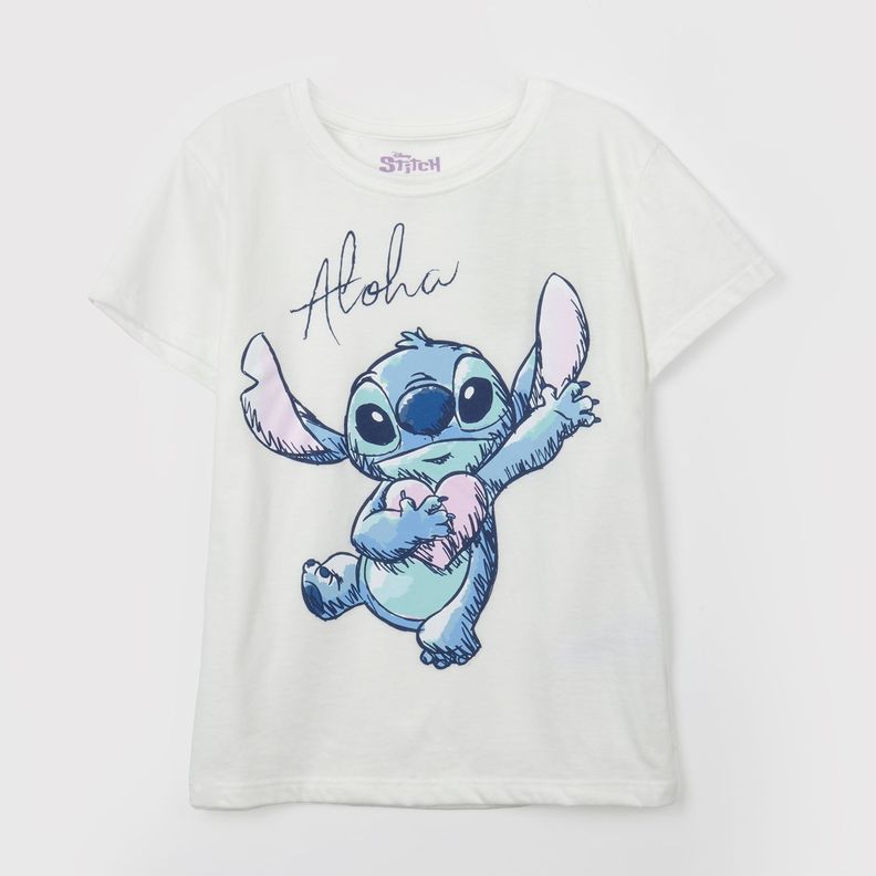 Polera Manga Corta Niña Aloha Lilo y Stitch Blanco Disney-0