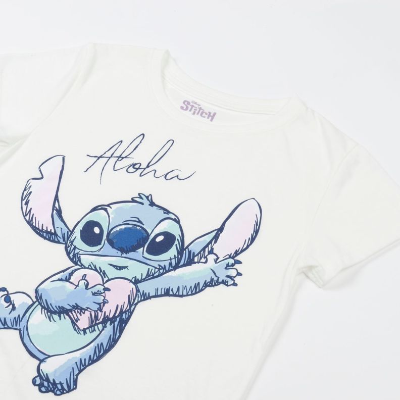 Polera Manga Corta Niña Aloha Lilo y Stitch Blanco Disney-2