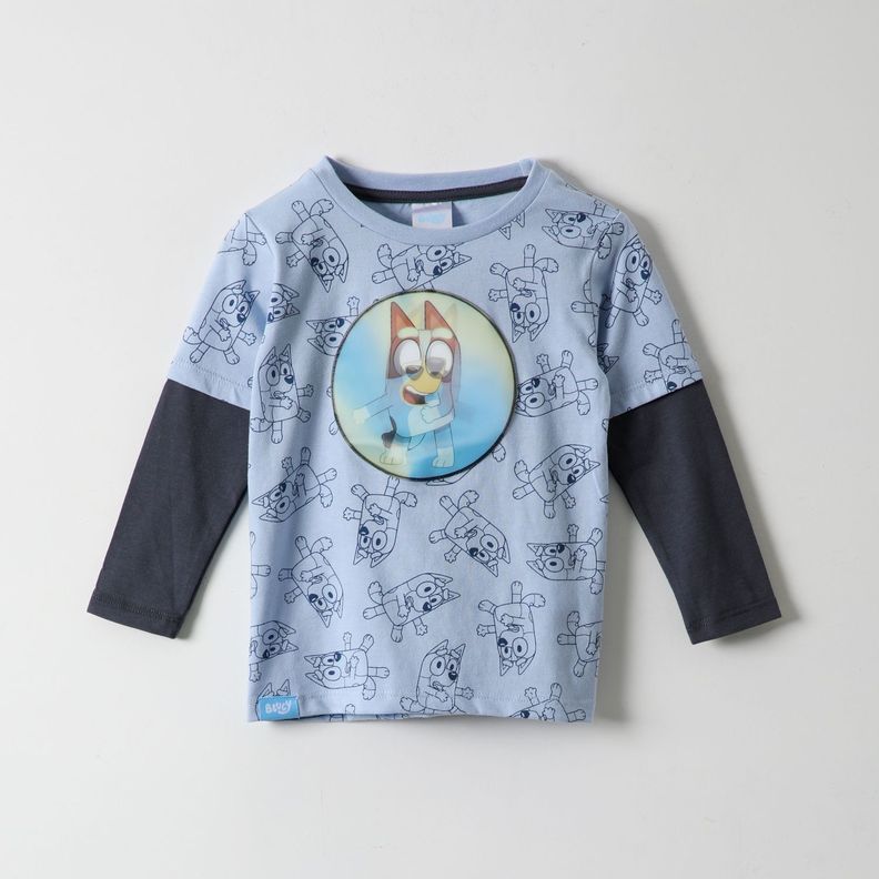 Polera Manga Larga Niño Lenticular Celeste Bluey-0