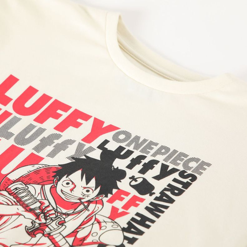 Polera Manga Corta Niño Luffy Blanco One Piece-2