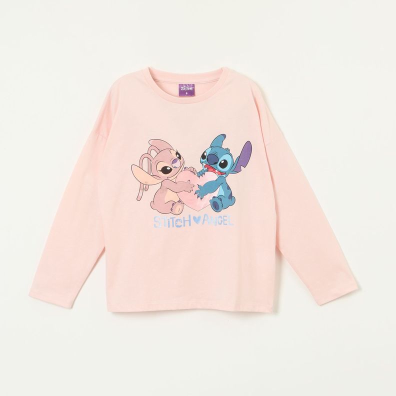 Polera Manga Larga Niña Lilo & Stitch Love A Rosado Disney-2
