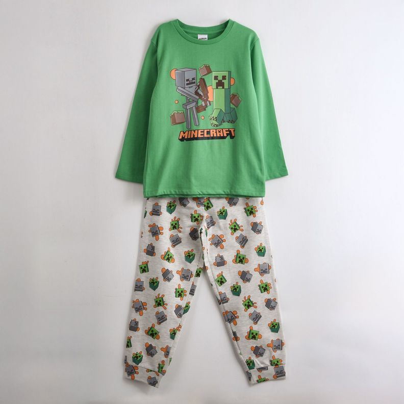Pijama Manga Larga Nino Mobs Verde Minecraft 4