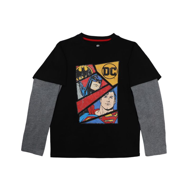 Polera Manga Larga Niño Justice League Go Negro DC Comics-0