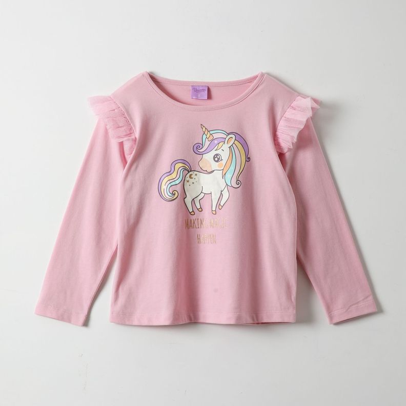 Polera Manga Larga Niña Maggic Rosado Unicornio-0