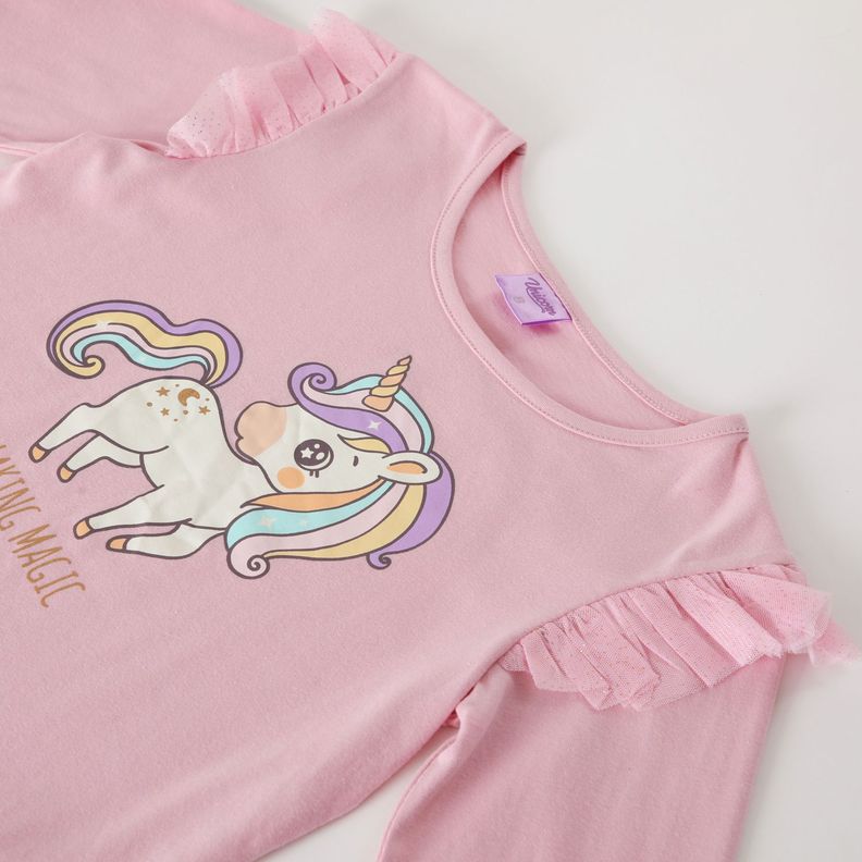 Polera Manga Larga Niña Maggic Rosado Unicornio-1