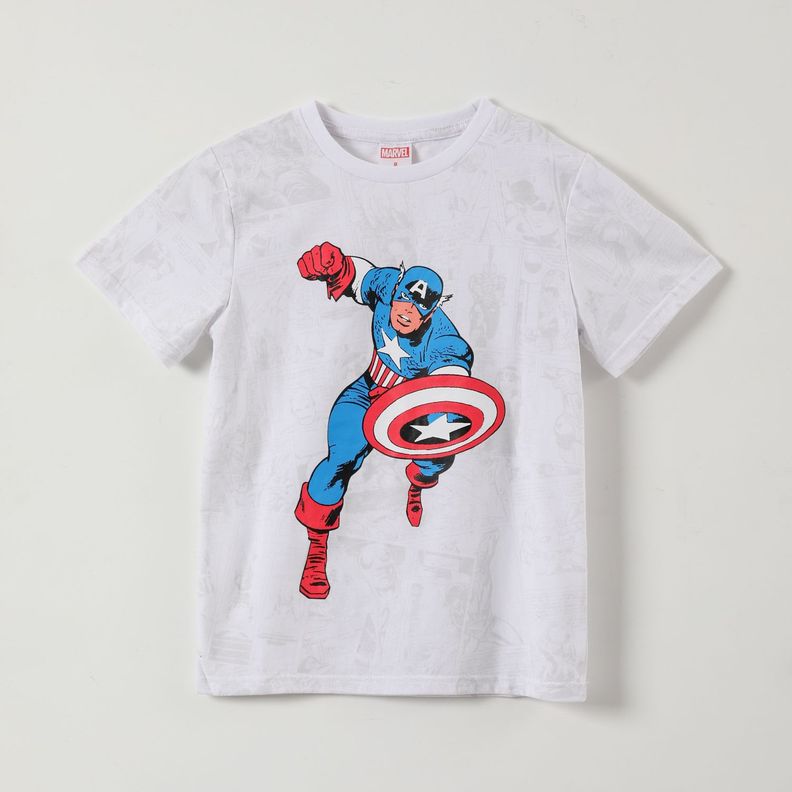 Polera Manga Corta Niño Capitan America Blanco Marvel-0