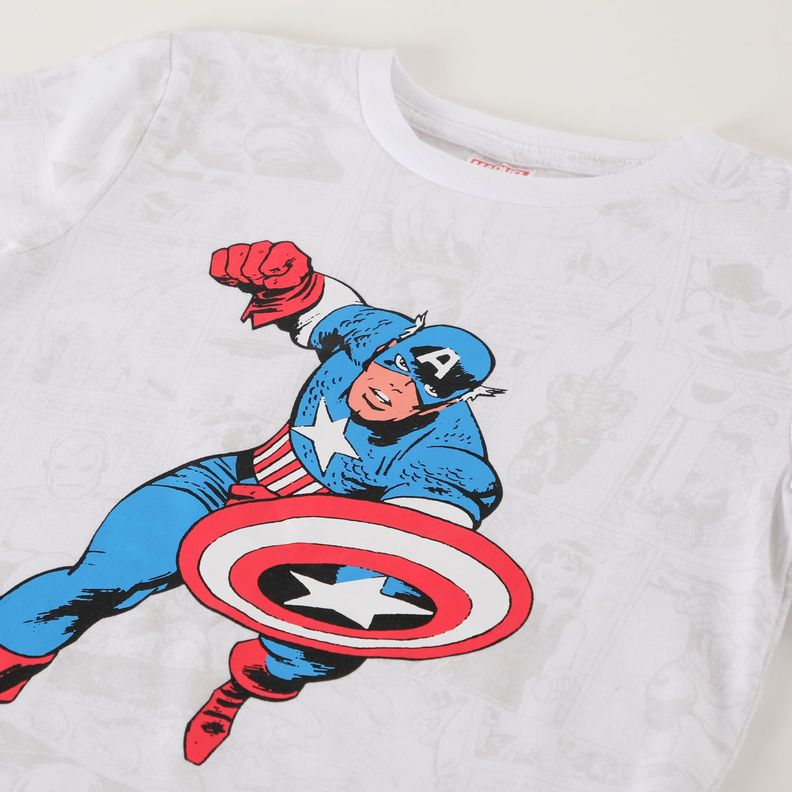 Polera Manga Corta Niño Capitan America Blanco Marvel-2