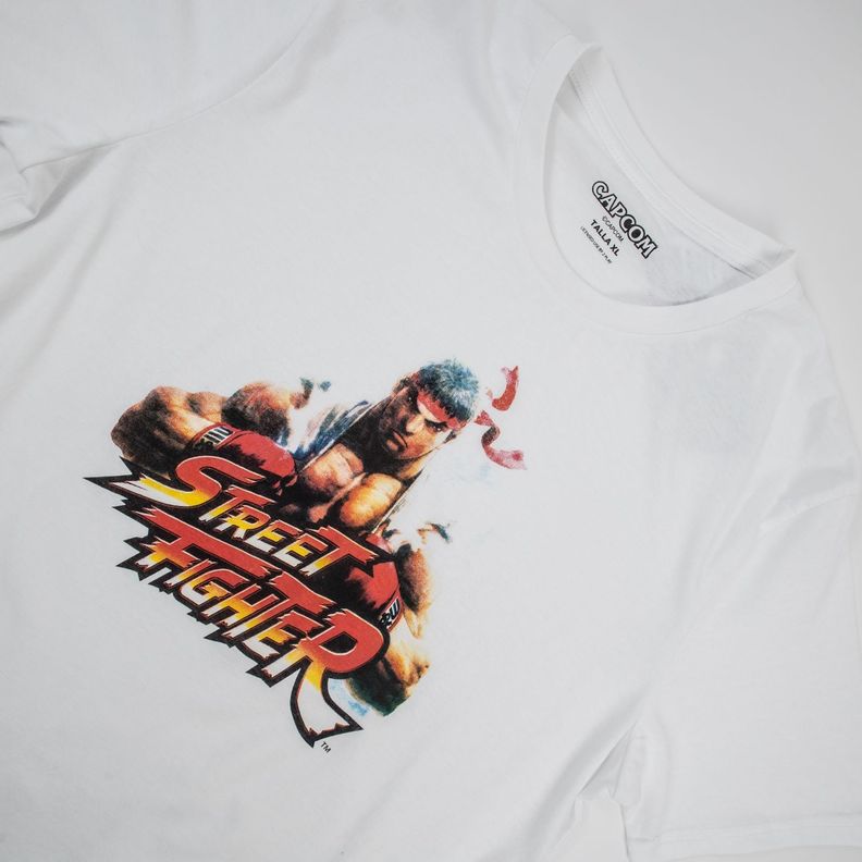 Polera Hombre  Street Fighter Ryu Blanco-1