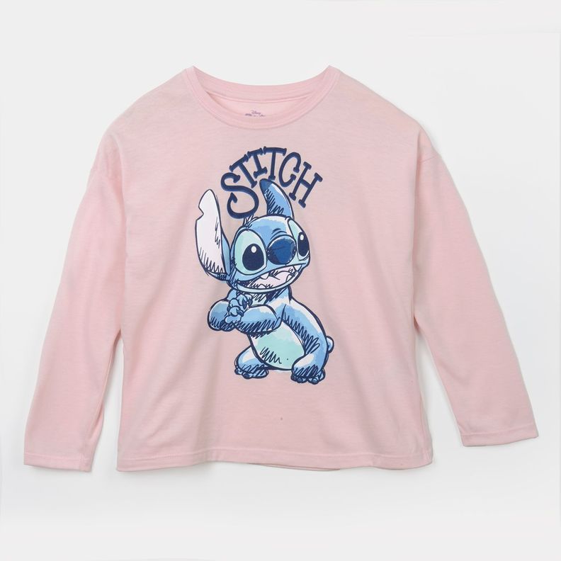 Polera Manga Larga Niña Lilo y Stitch Rosado Disney-0