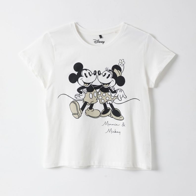 Polera Manga Corta Mujer Minnie y Mickey Blanco Disney-0