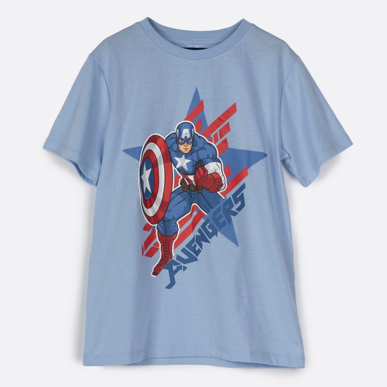Polera Manga Corta Niño Capitan America Avengers Celeste Marvel-0