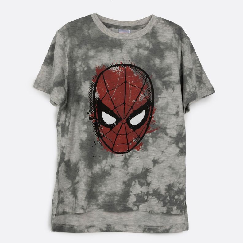 Polera Manga Corta Niño Tie Dye Spiderman I Gris Marvel-0