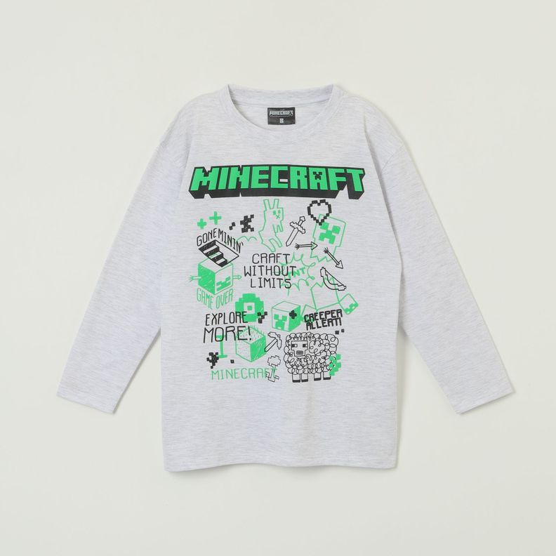 Polera Manga Larga Niño Explore More Gris Minecraft-0