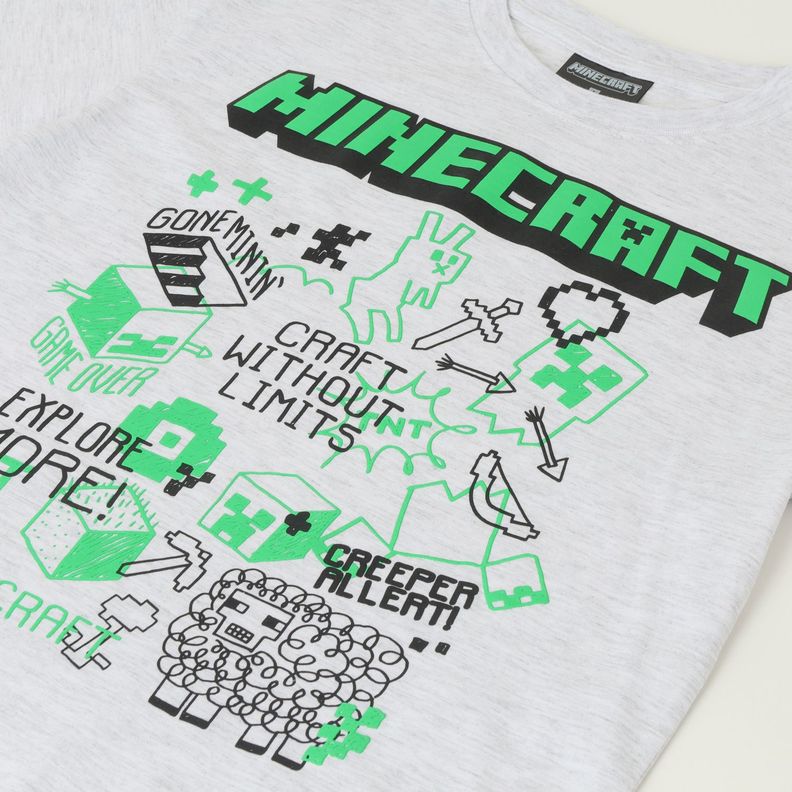 Polera Manga Larga Niño Explore More Gris Minecraft-1