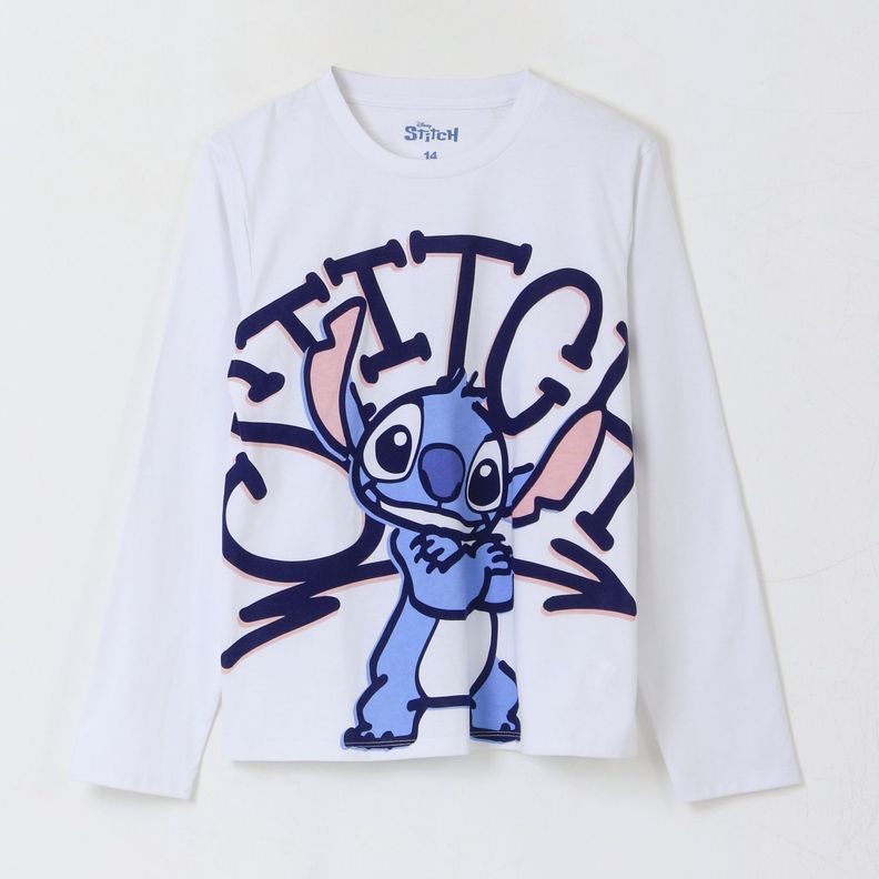 Polera Manga Larga Nina Lilo & Stitch Blanco Disney
