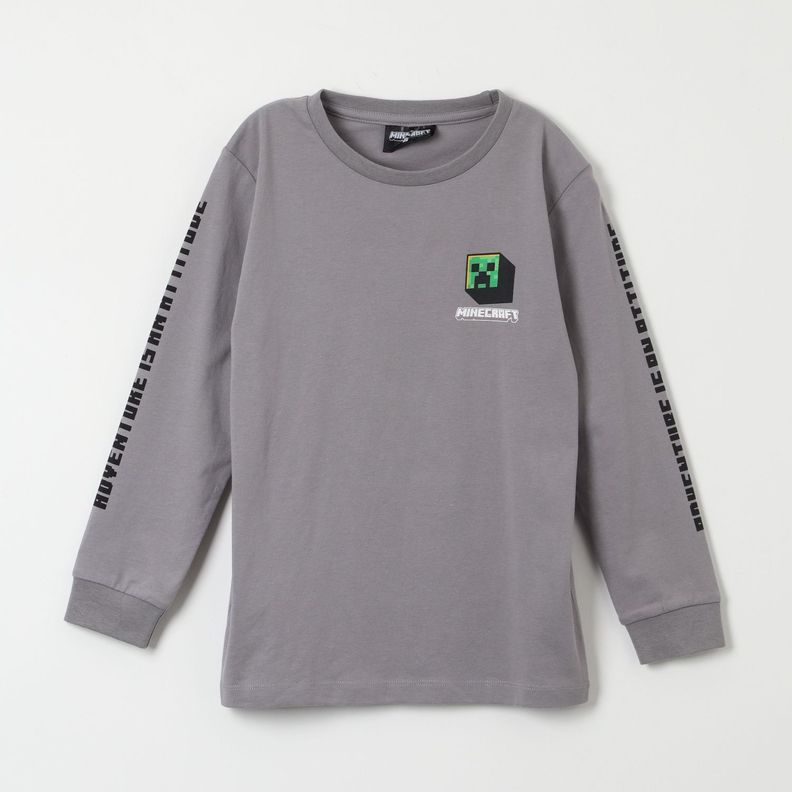 Polera Manga Larga Niño Creeper Sss Gris Minecraft-0