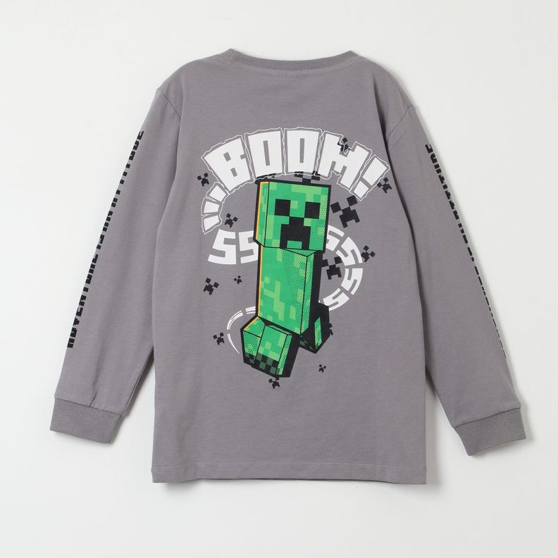 Polera Manga Larga Niño Creeper Sss Gris Minecraft-2