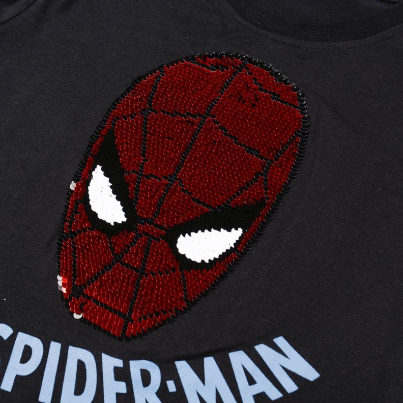 Polera Manga Corta Niño Lentejuelas Spiderman Negro Marvel-2