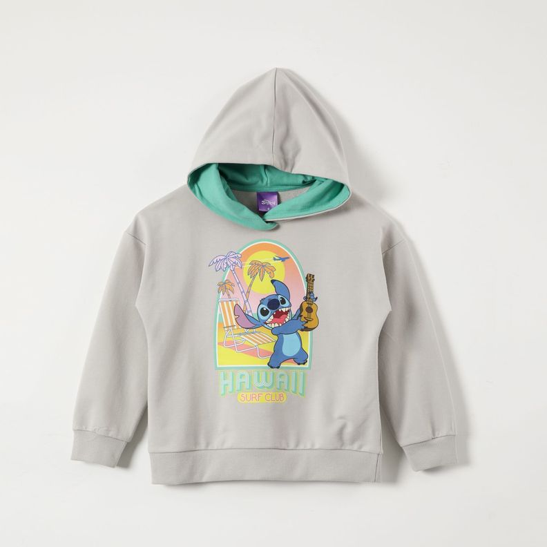 Poleron Con Gorro Niña Lilo y Stitch Gris Disney-0