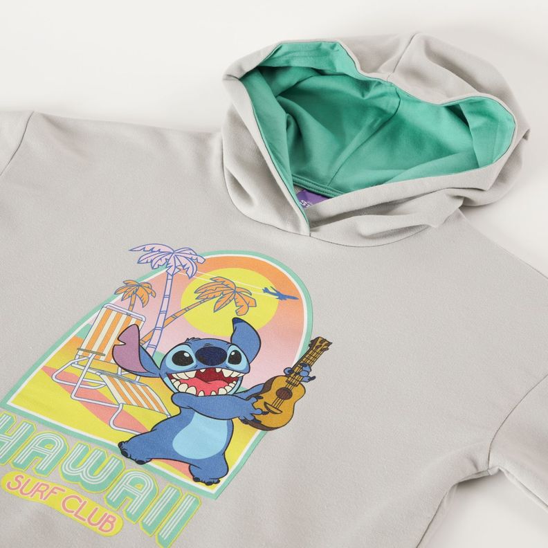Poleron Con Gorro Niña Lilo y Stitch Gris Disney-1