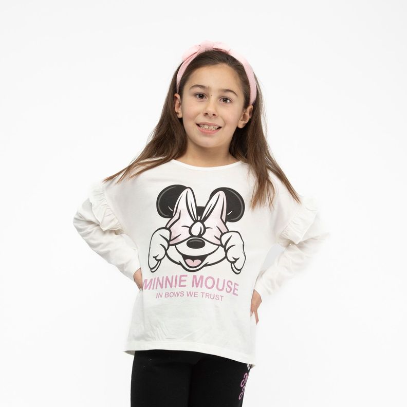 Polera Manga Larga Niña Bow Minnie Blanco Disney-0