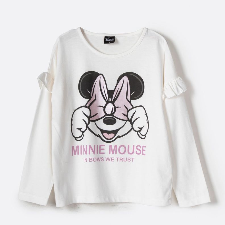 Polera Manga Larga Niña Bow Minnie Blanco Disney-2