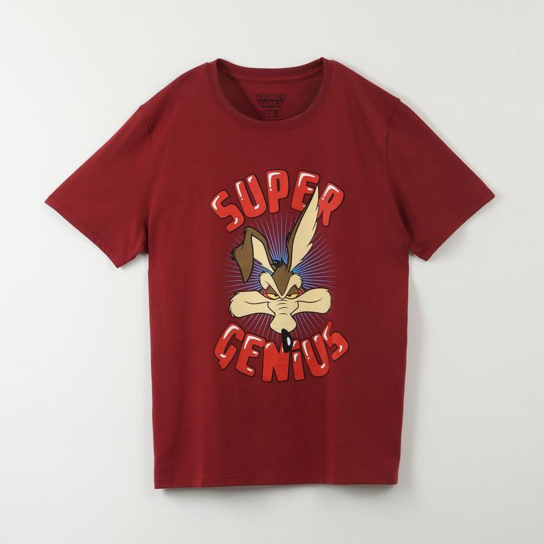 Polera Manga Corta Hombre Super Genius Burdeo Looney Tunes-0