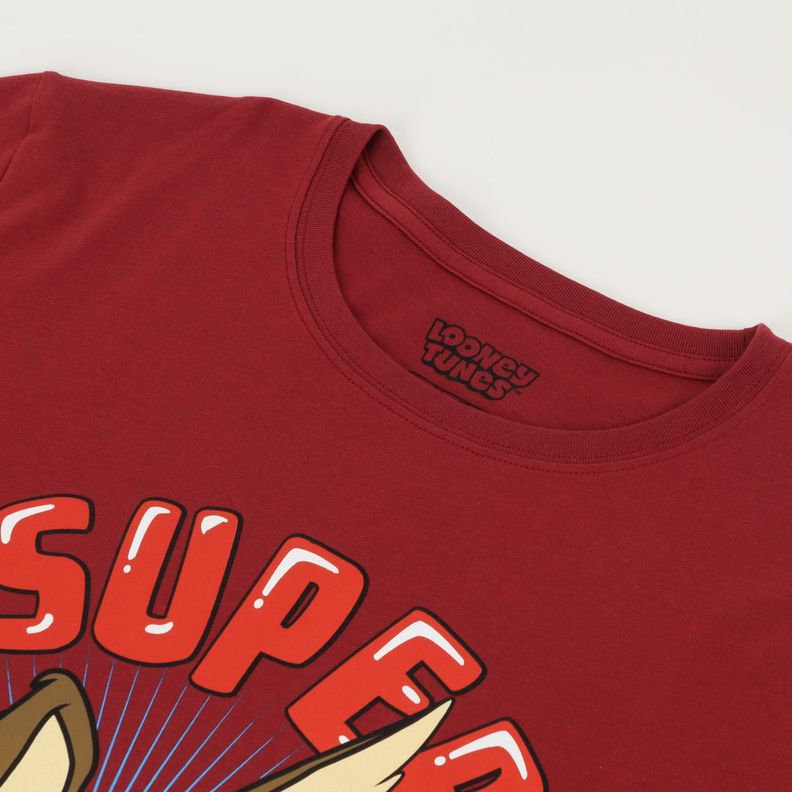 Polera Manga Corta Hombre Super Genius Burdeo Looney Tunes-1