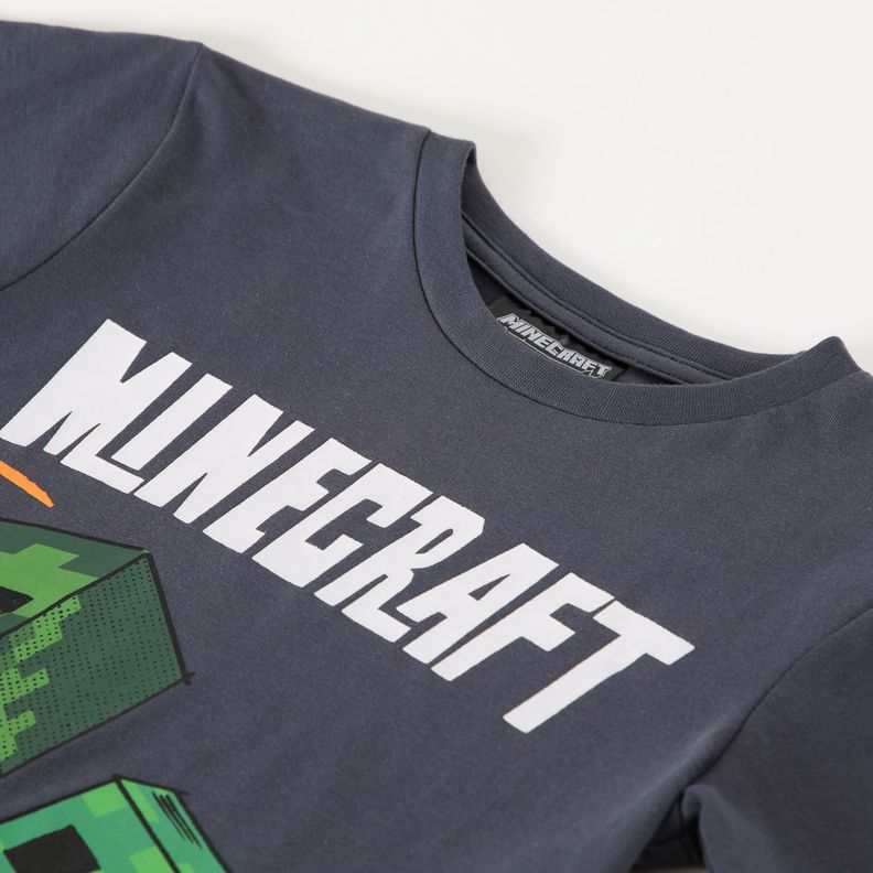 Polera Manga Corta Niño Creepers Gris Minecraft-1