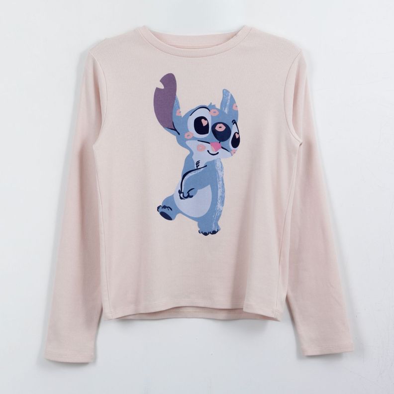 Polera Manga Larga Nina Kisses Lilo & Stitch Rosado Disney 12