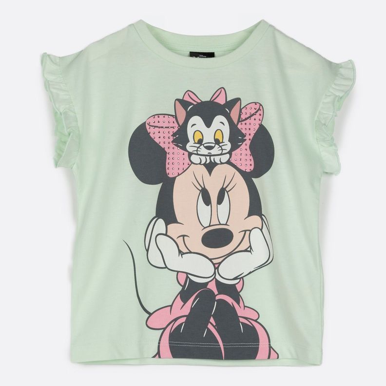 Polera Manga Corta Niña Gato Minnie Turquesa Disney-0
