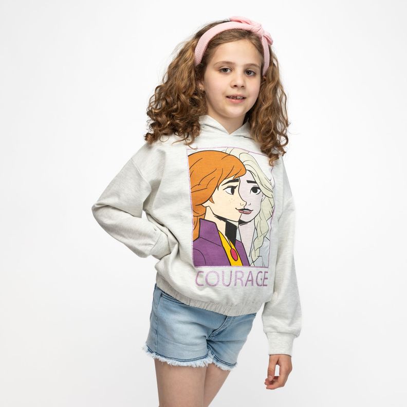 Poleron Niña Ana y Elsa Frozen Gris Disney-0