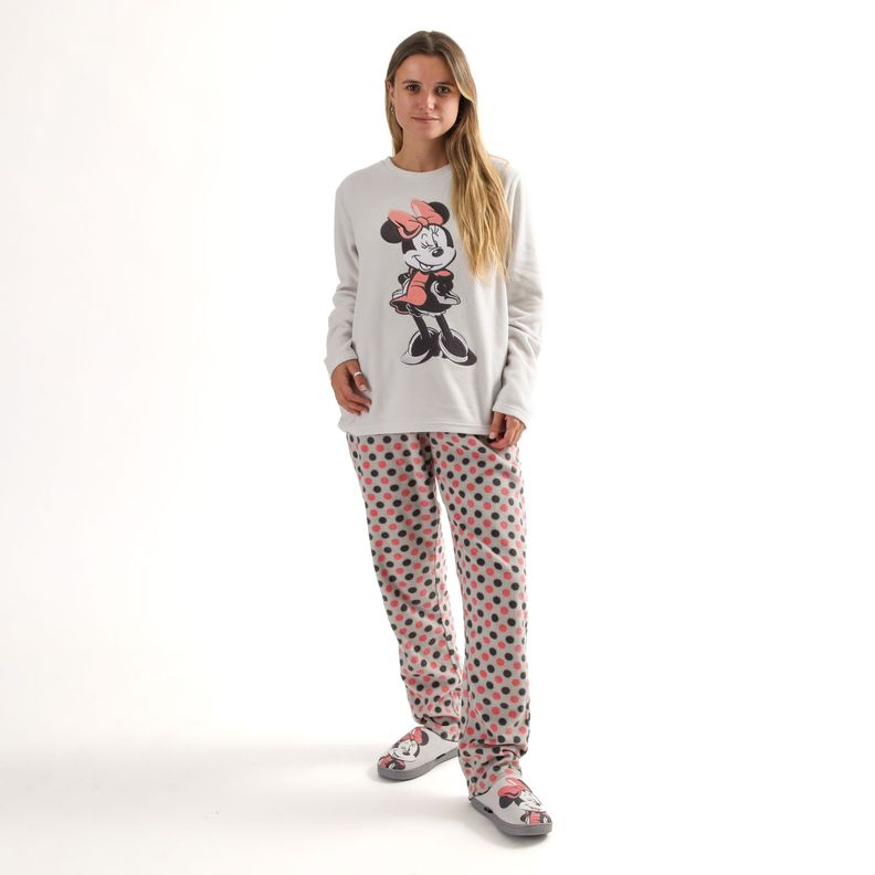 Pijama Polar Mujer Minnie Posando Gris Disney-0