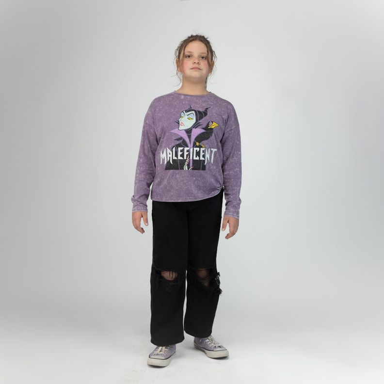 Polera Manga Larga Niña Villanas Malefica Morado Disney-0