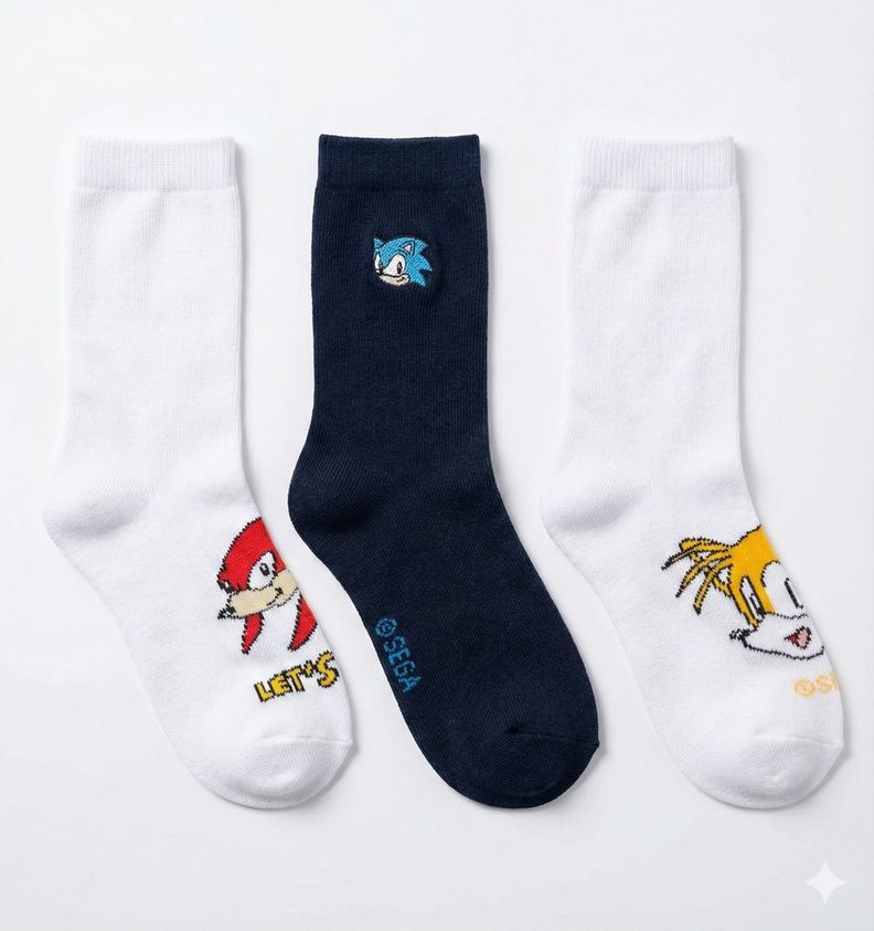 Tripack Calcetines Escolares Nino Personajes Blanco Sonic