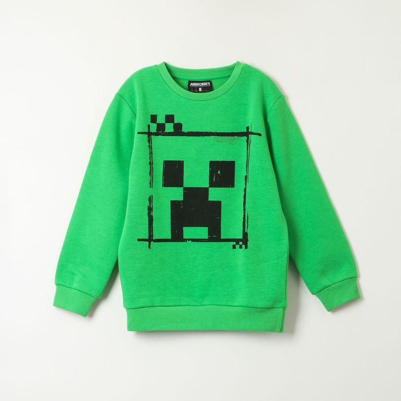 Poleron Niño Creeper Face Verde Minecraft-0