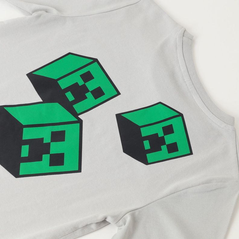 Polera Manga Larga Niño Creepers Back Gris Minecraft-1