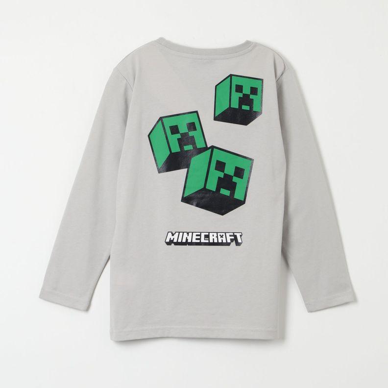 Polera Manga Larga Niño Creepers Back Gris Minecraft-2
