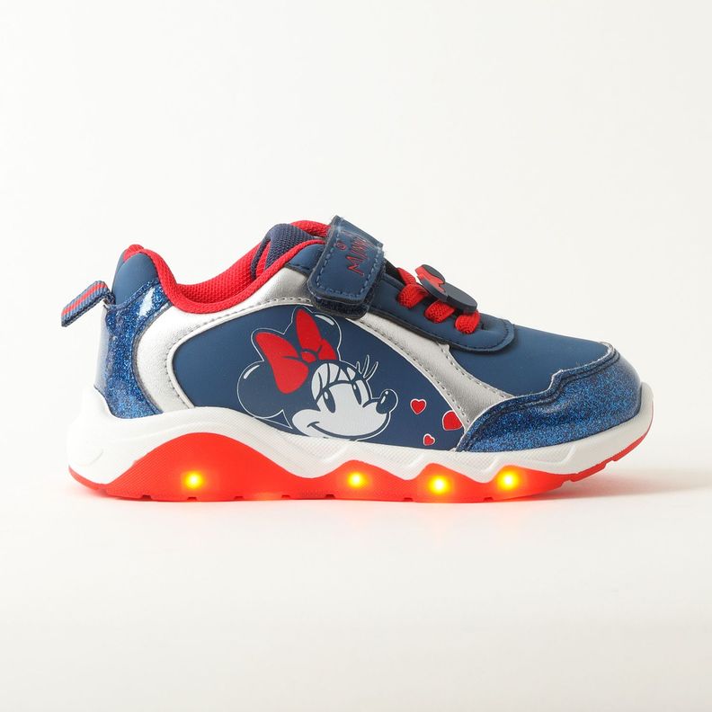Zapatilla Con Luces Niña Minnie Corazoncitos Azul Disney-0