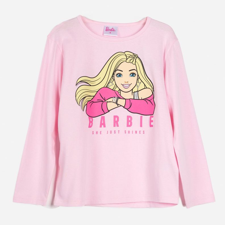 Polera Manga Larga Niña Muñeca Rosado Barbie-0